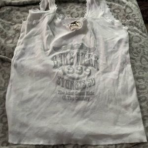 lacey trim graphic tank top